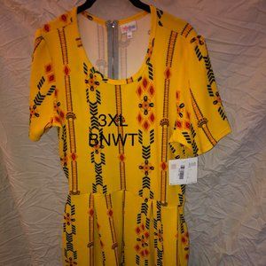 LULAROE AMELIA -NWT 3XL YELLOW WITH BLUE PATTERN